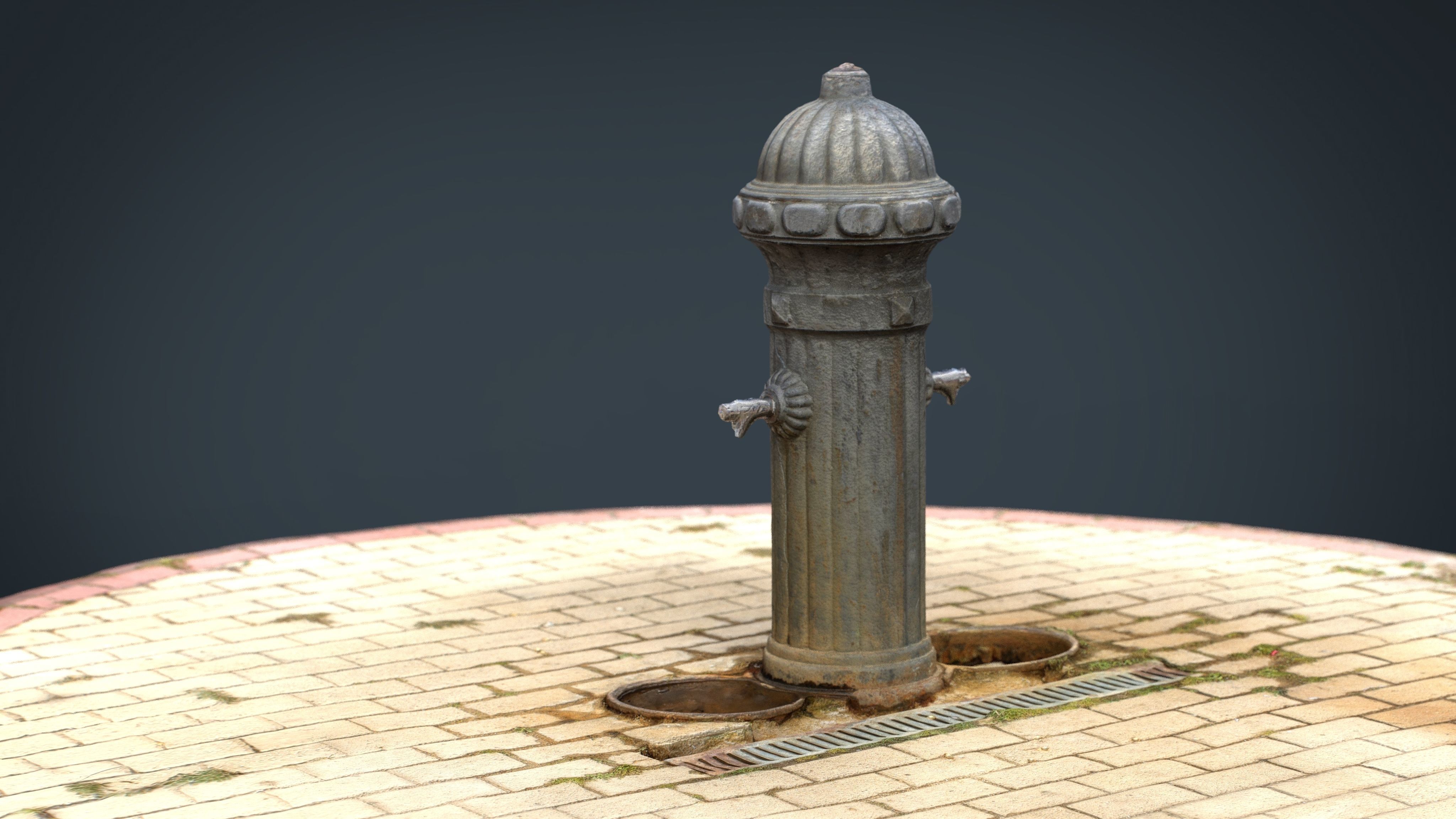 Fountain 7 fire hydrant on brick pavement Low-poly 3D model_14