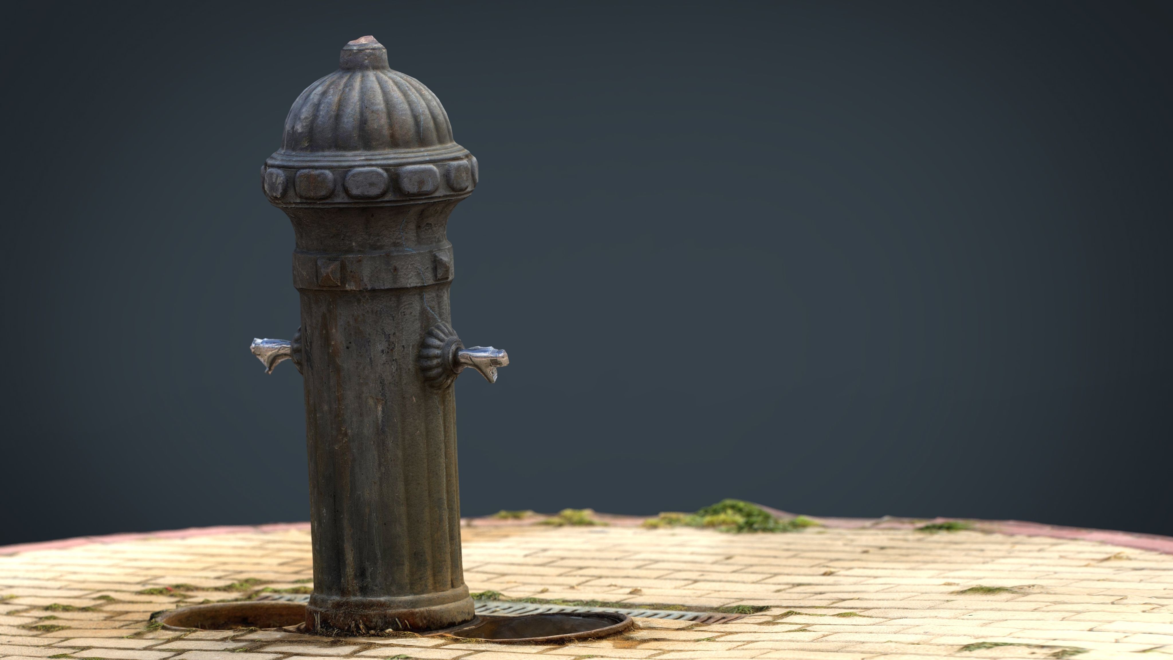 Fountain 7 fire hydrant on brick pavement Low-poly 3D model_13