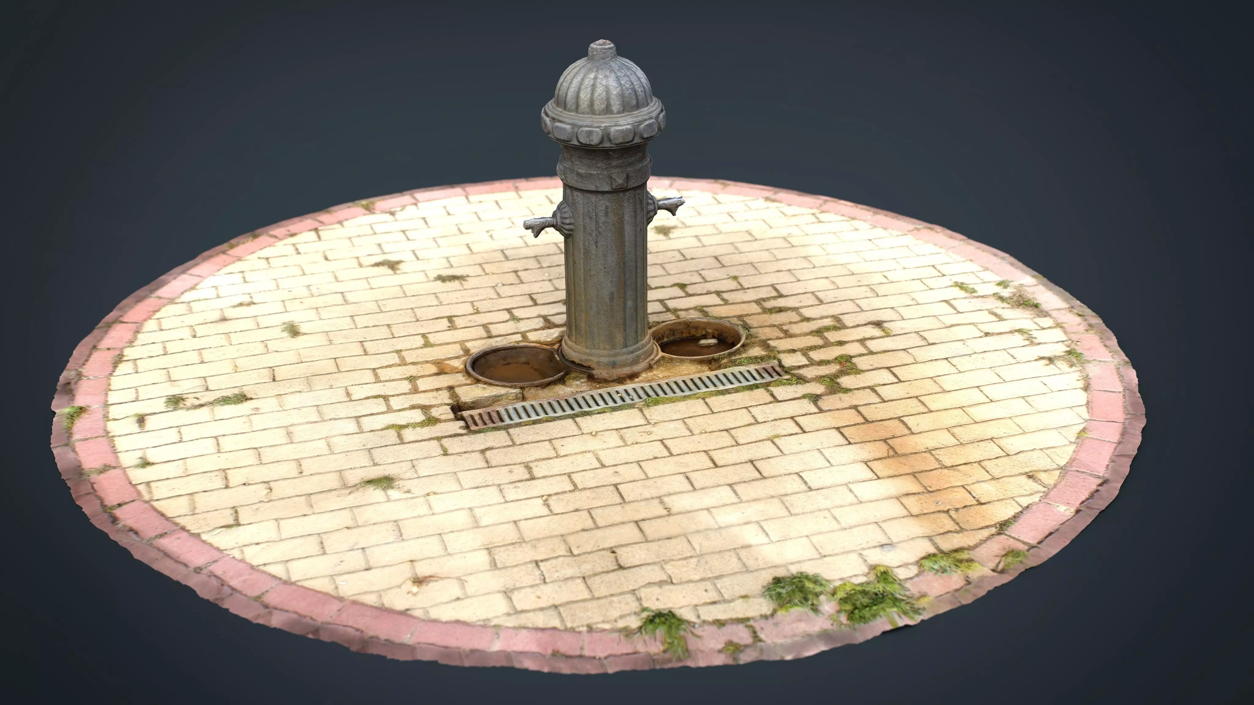 Fountain 7 fire hydrant on brick pavement Low-poly 3D model_0