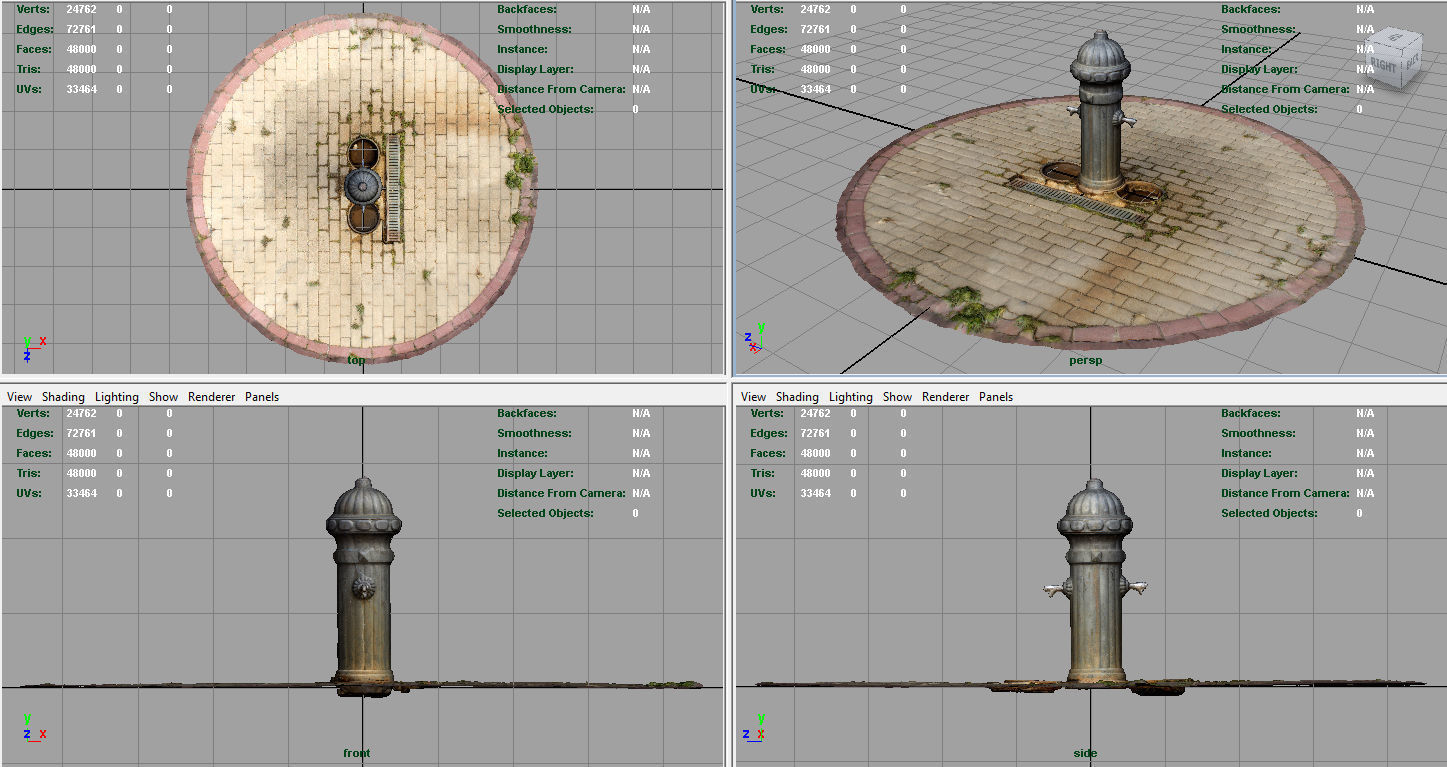 Fountain 7 fire hydrant on brick pavement Low-poly 3D model_12