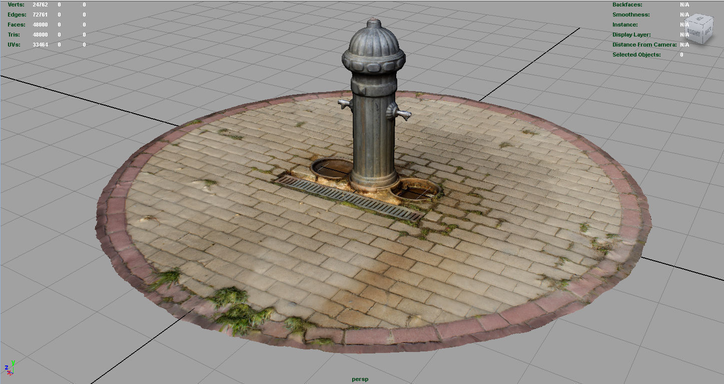 Fountain 7 fire hydrant on brick pavement Low-poly 3D model_4