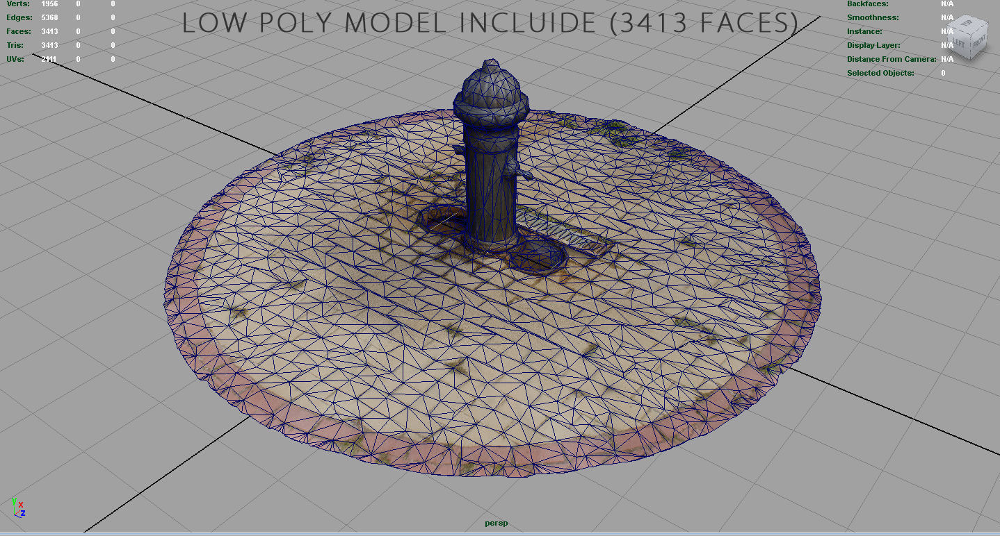 Fountain 7 fire hydrant on brick pavement Low-poly 3D model_6