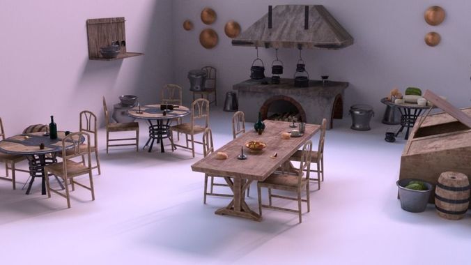 Medieval Kitchen Low Poly AR VR Asset Pack Low-poly 3D model