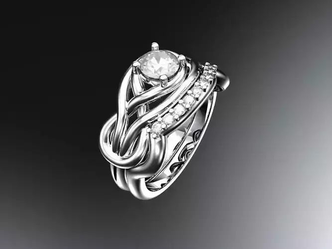 Wedding set sterling silver ring with diamonds