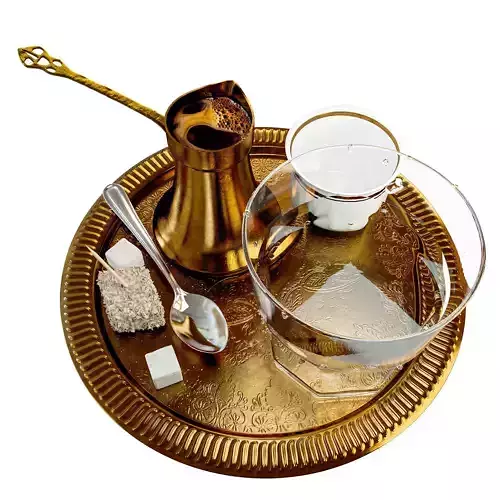 Coffee set turkish on tray 3D model