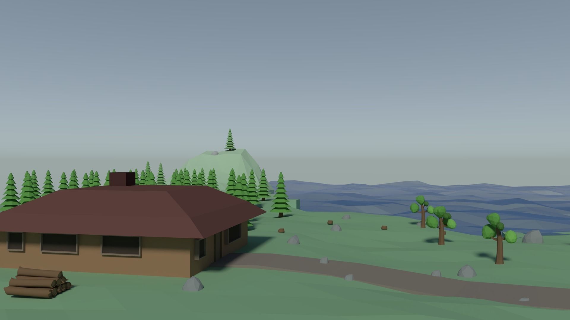 Low poly trees rocks logs Low-poly 3D model_4