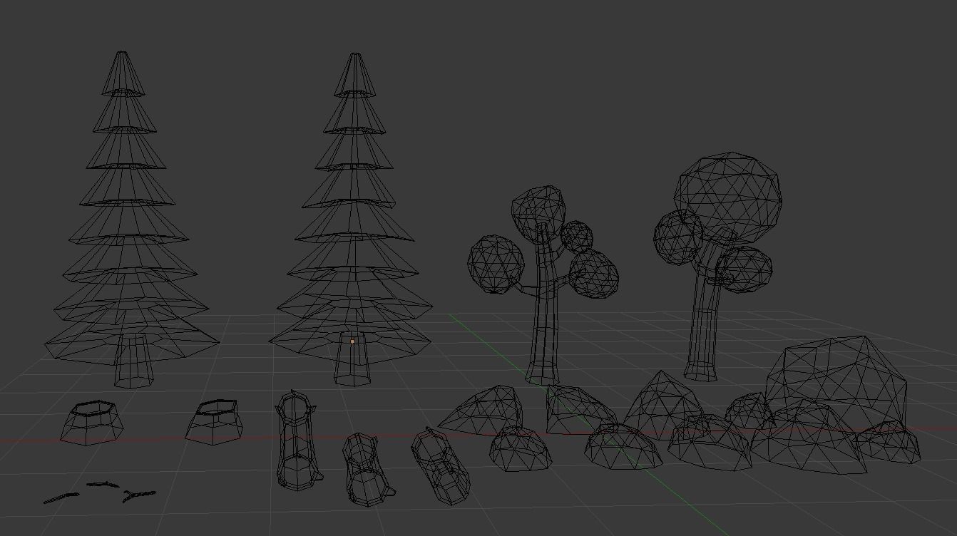 Low poly trees rocks logs Low-poly 3D model_6