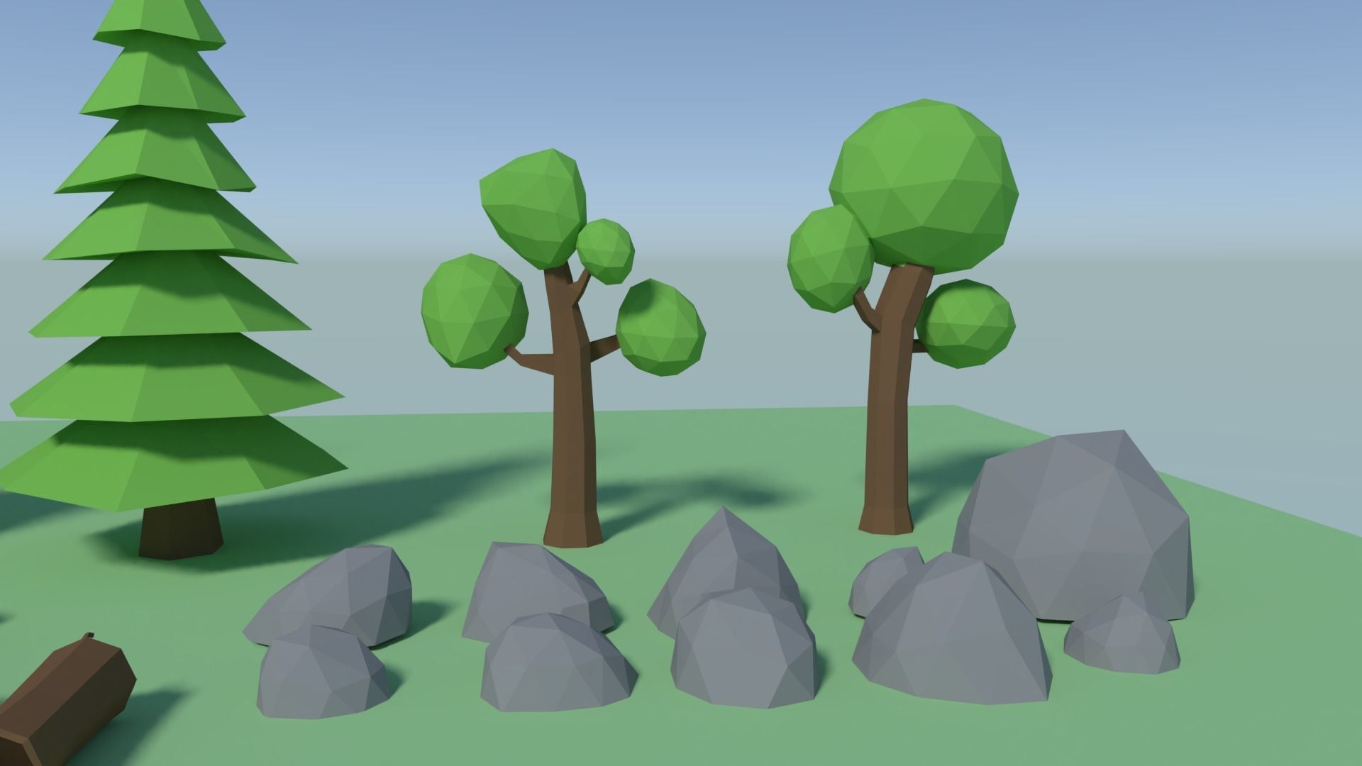 Low poly trees rocks logs Low-poly 3D model_3