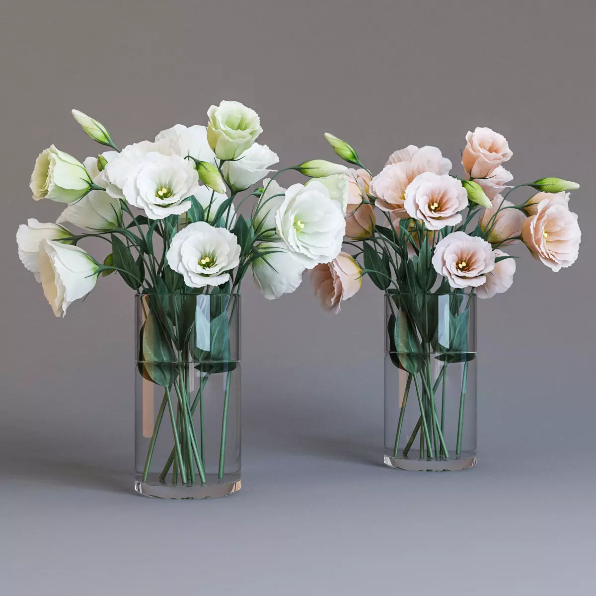 Eustoma flowers in glass vase 3D model