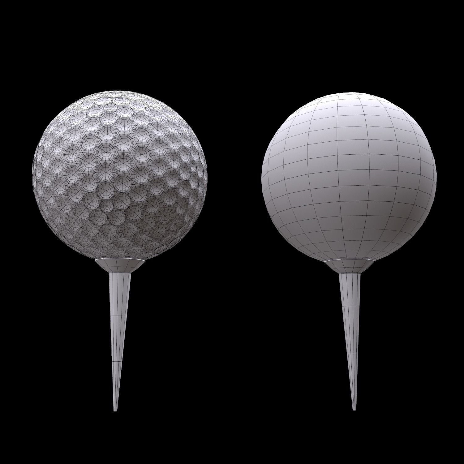 Golf ball sports high and low poly 3d model Low-poly 3D model_4
