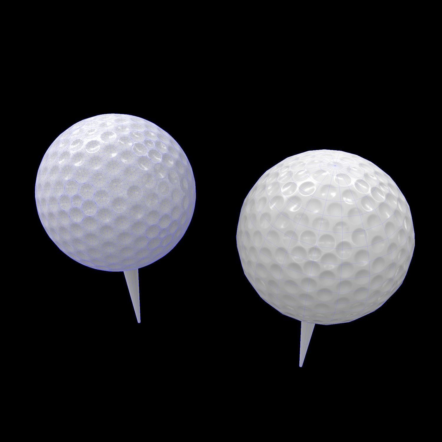 Golf ball sports high and low poly 3d model Low-poly 3D model_3