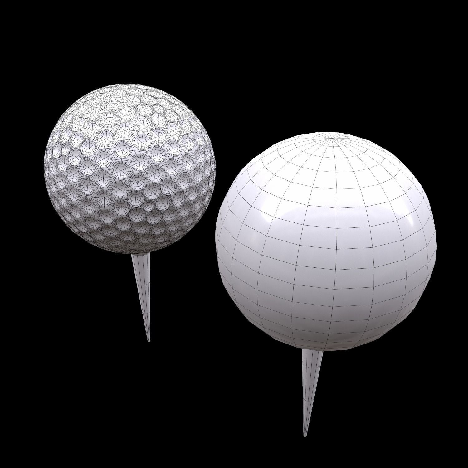 Golf ball sports high and low poly 3d model Low-poly 3D model_2