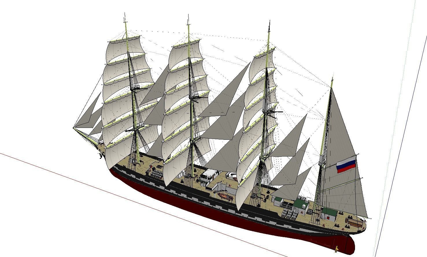 Russian Ship Kruzenshtern Low-poly 3D model_2