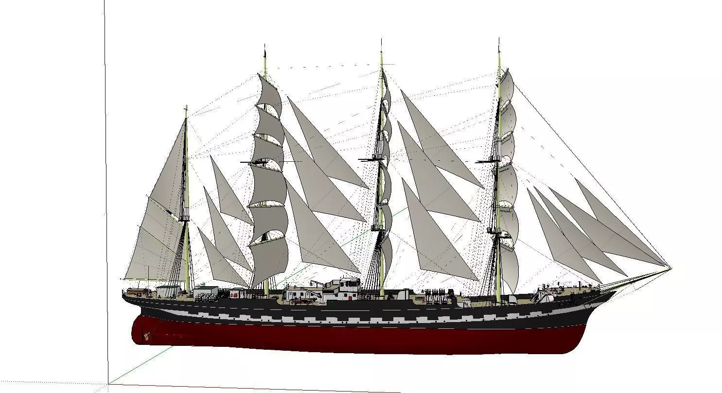 Russian Ship Kruzenshtern Low-poly 3D model_0