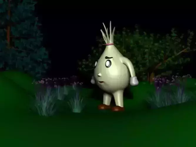 cartoon character in middle of field