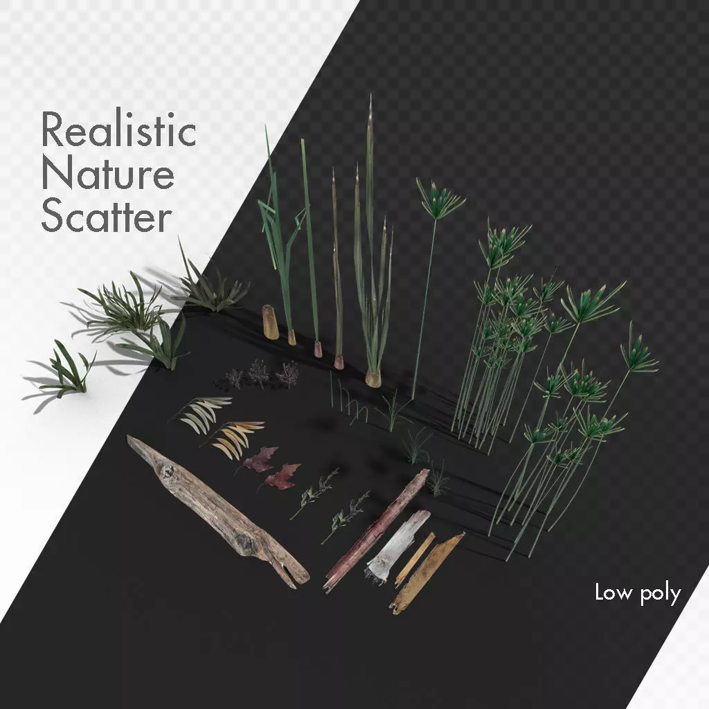 Wetlands Nature Scatter elements plants grass reeds etc 3D model_0