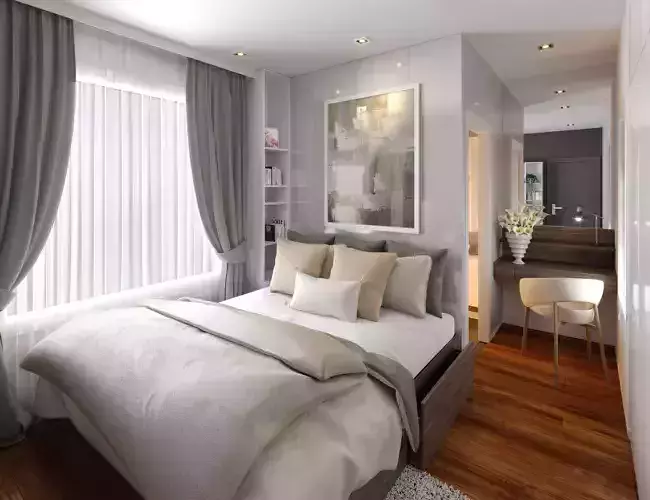 Modern stylish contemporary master bedroom with wc bathroom 