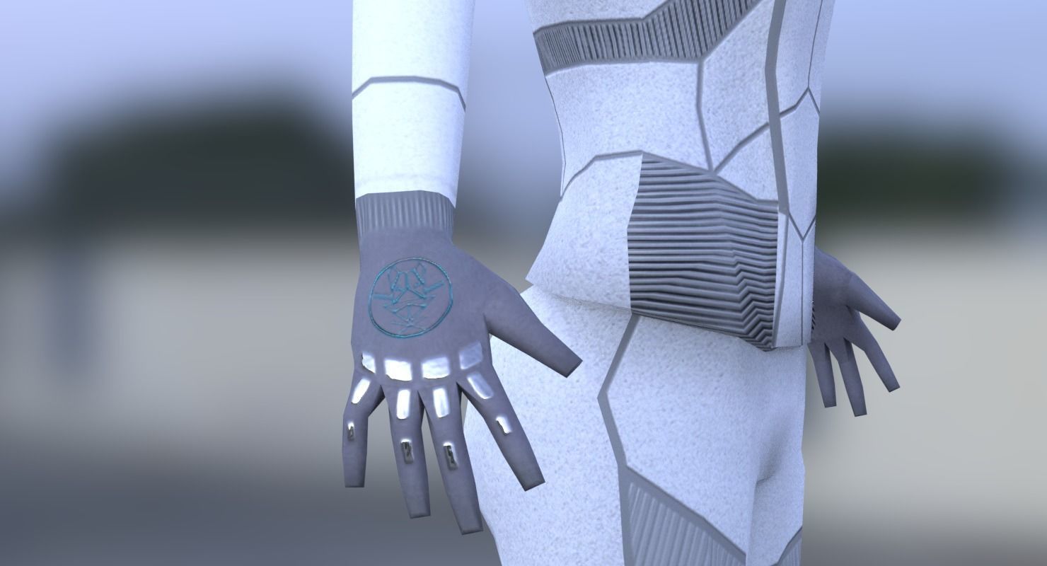 Sci-Fi Female Character in white Low-poly 3D model_10