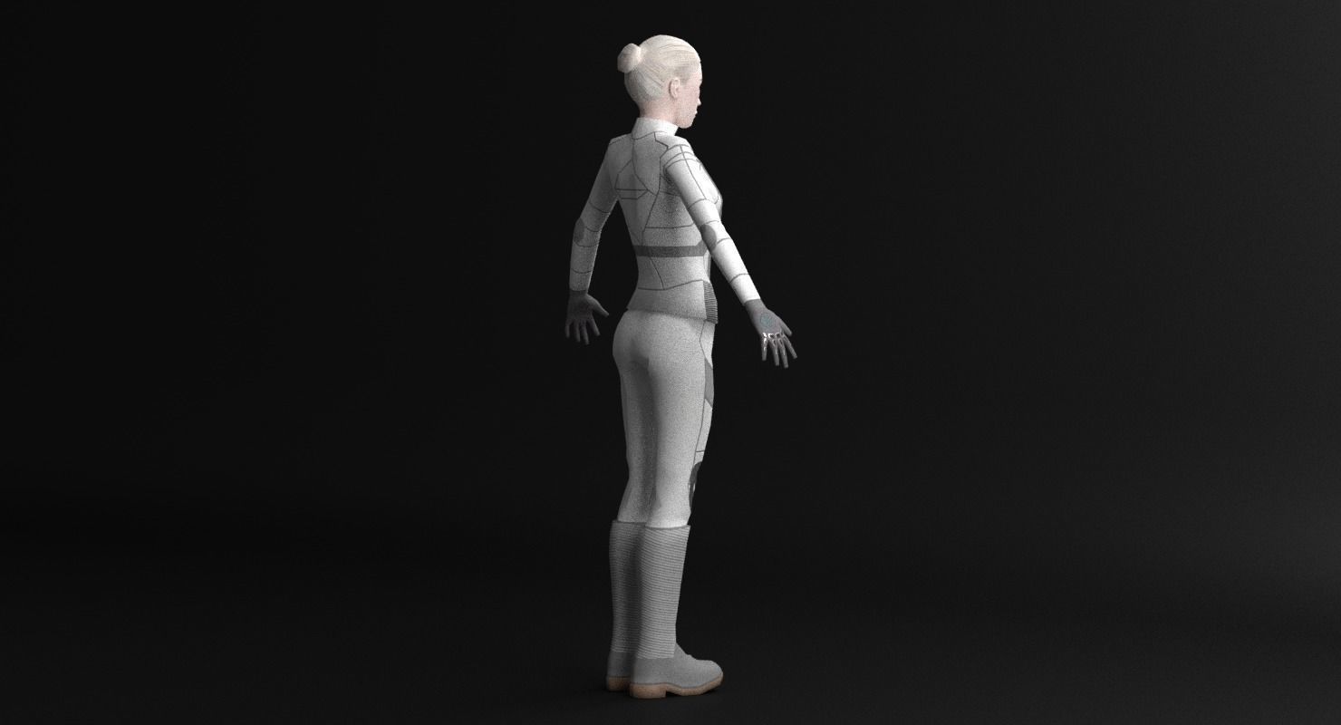 Sci-Fi Female Character in white Low-poly 3D model_25