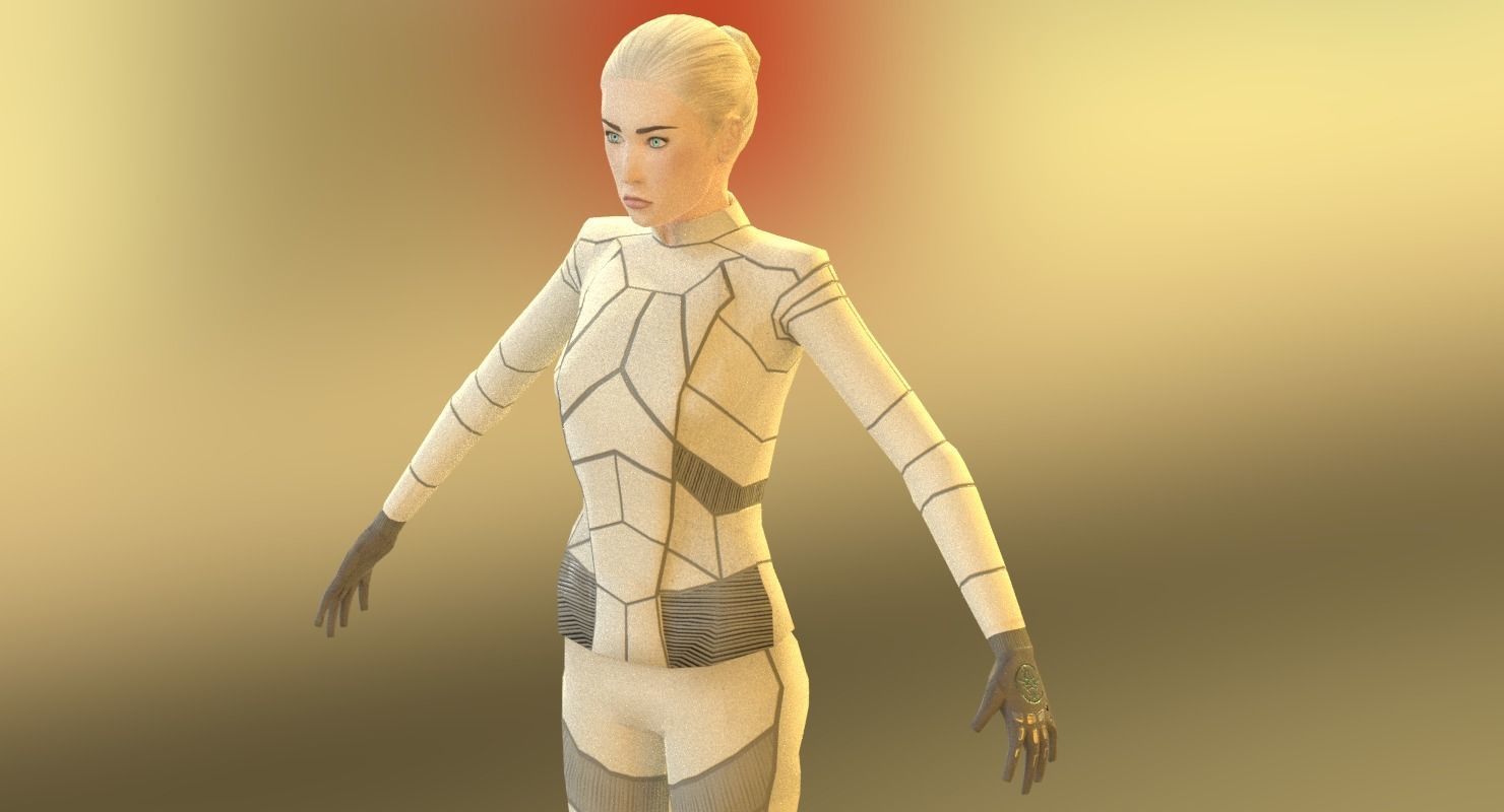 Sci-Fi Female Character in white Low-poly 3D model_3