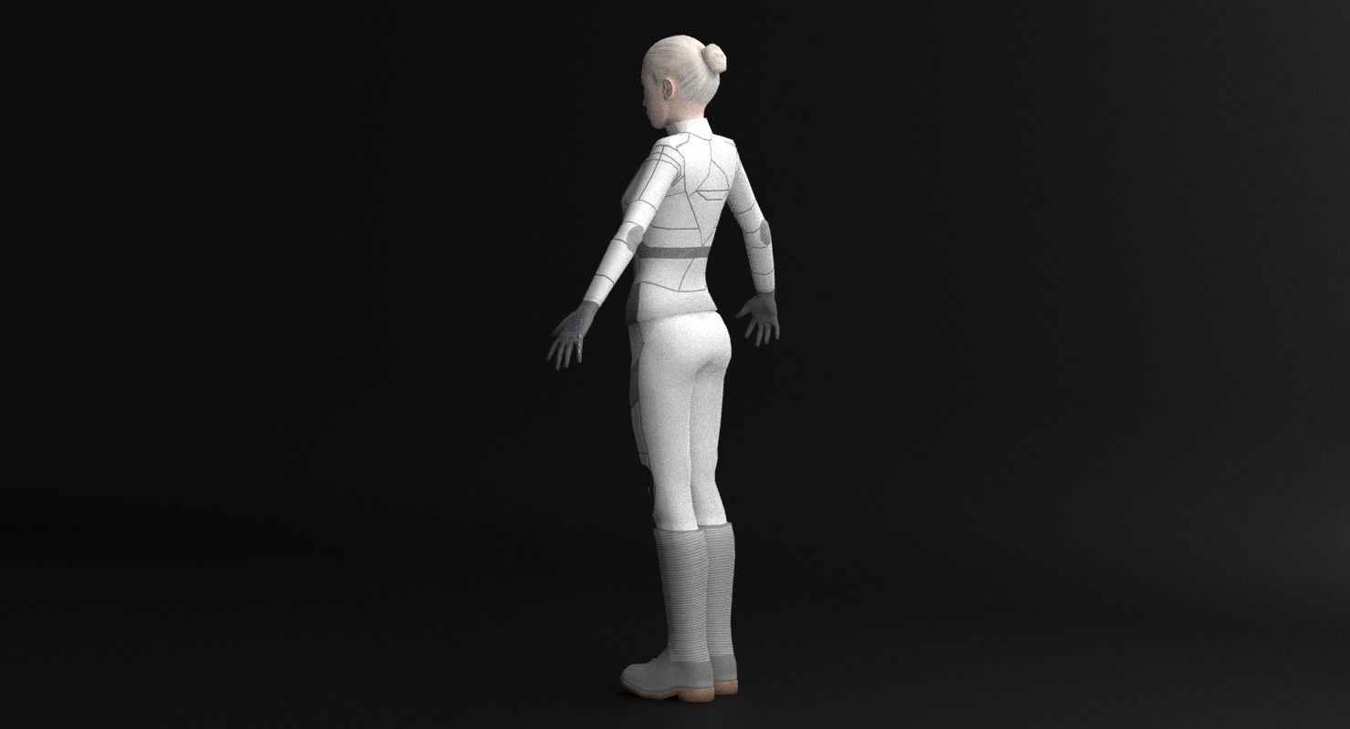 Sci-Fi Female Character in white Low-poly 3D model_19