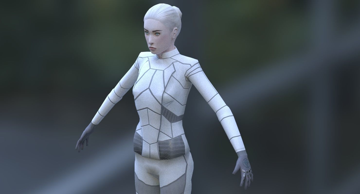 Sci-Fi Female Character in white Low-poly 3D model_1