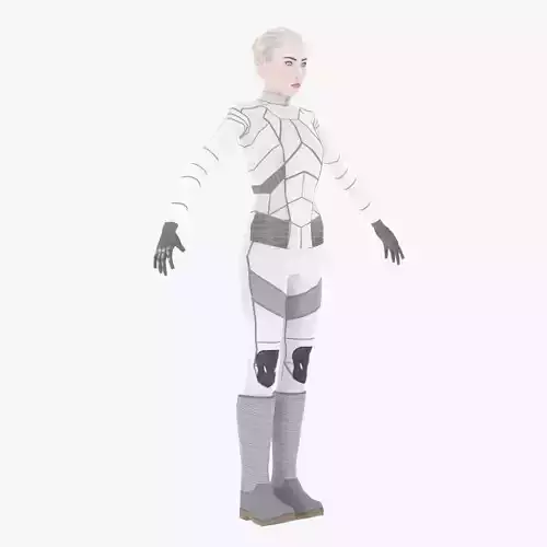 Sci-Fi Female Character in white Low-poly 3D model