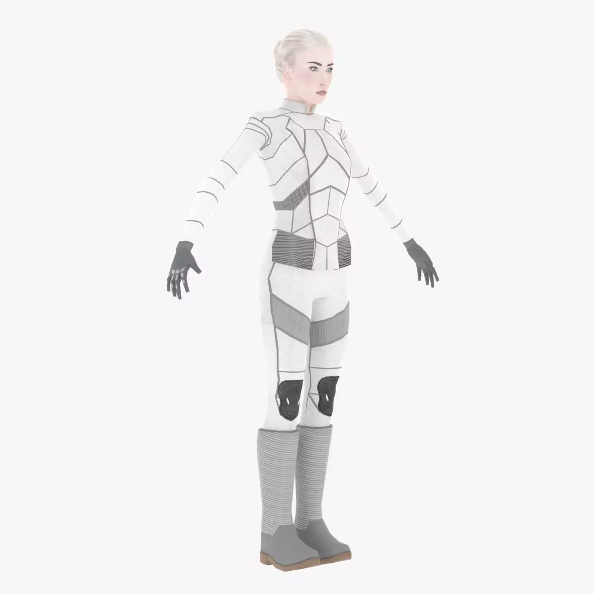 Sci-Fi Female Character in white Low-poly 3D model_0