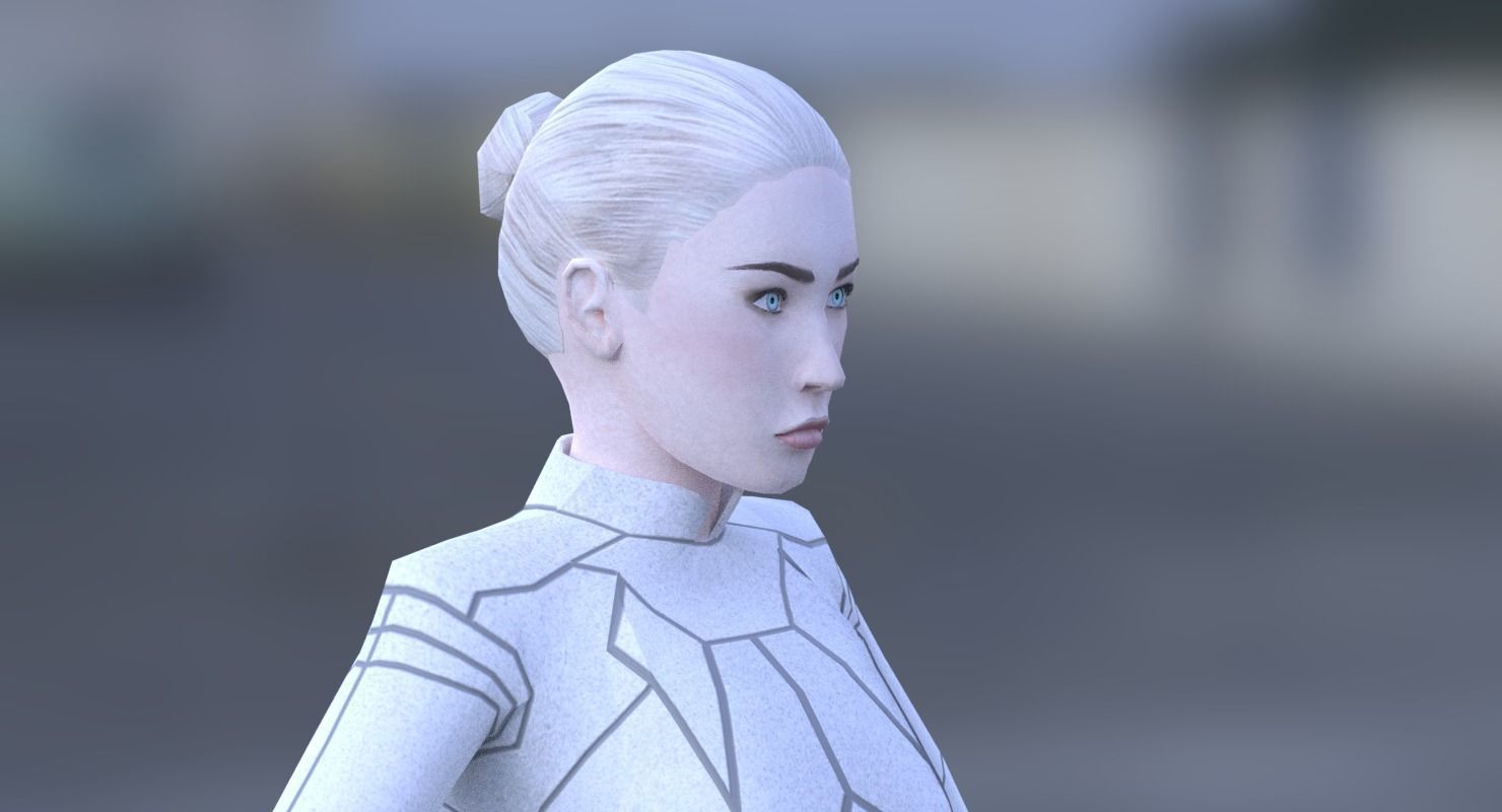 Sci-Fi Female Character in white Low-poly 3D model_8