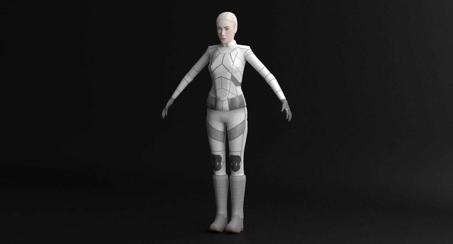 Sci-Fi Female Character in white Low-poly 3D model_14