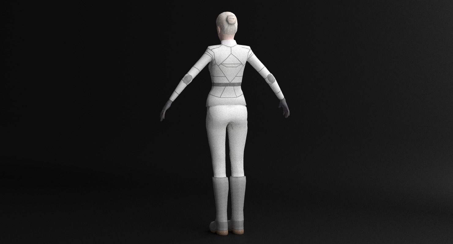Sci-Fi Female Character in white Low-poly 3D model_21