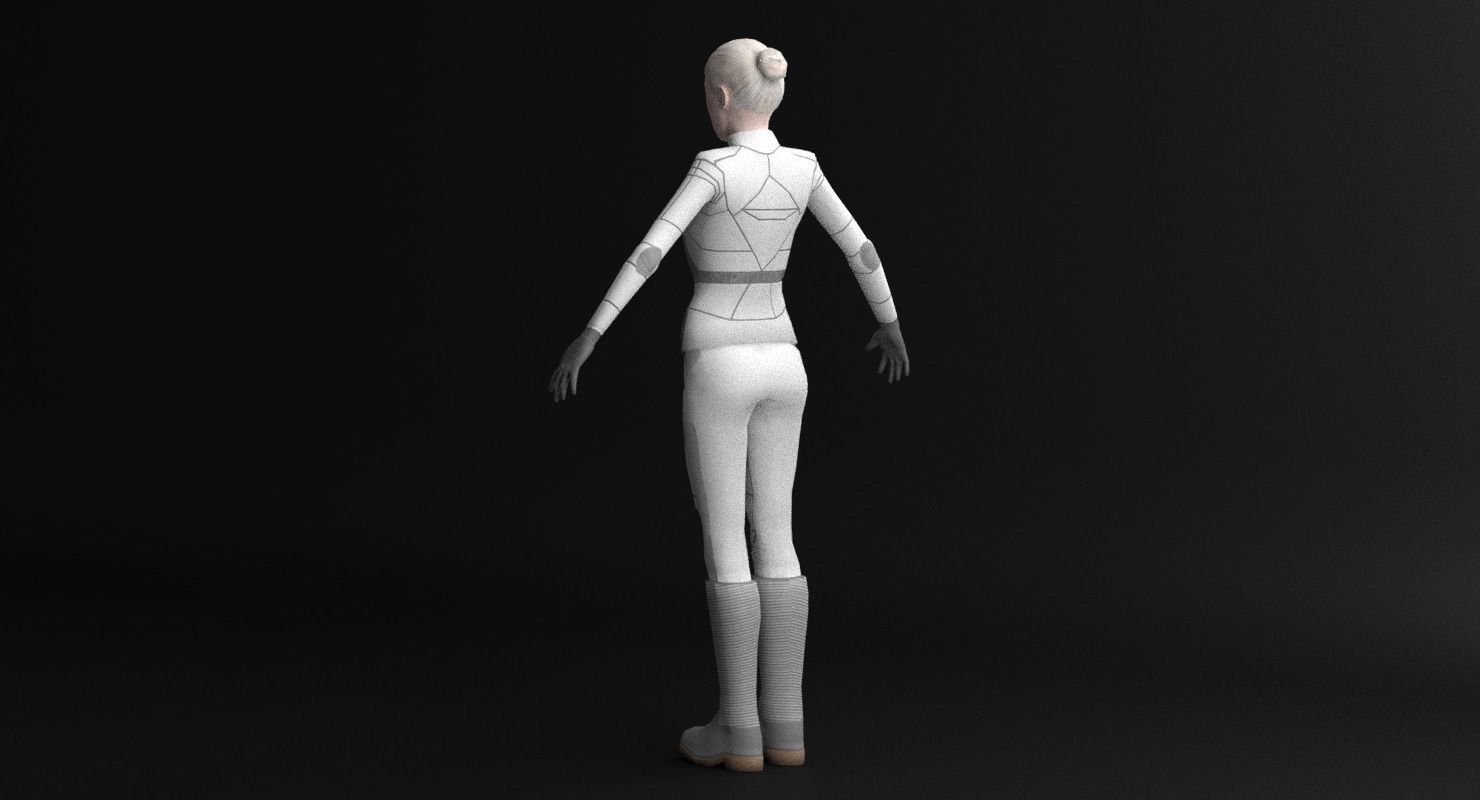 Sci-Fi Female Character in white Low-poly 3D model_20
