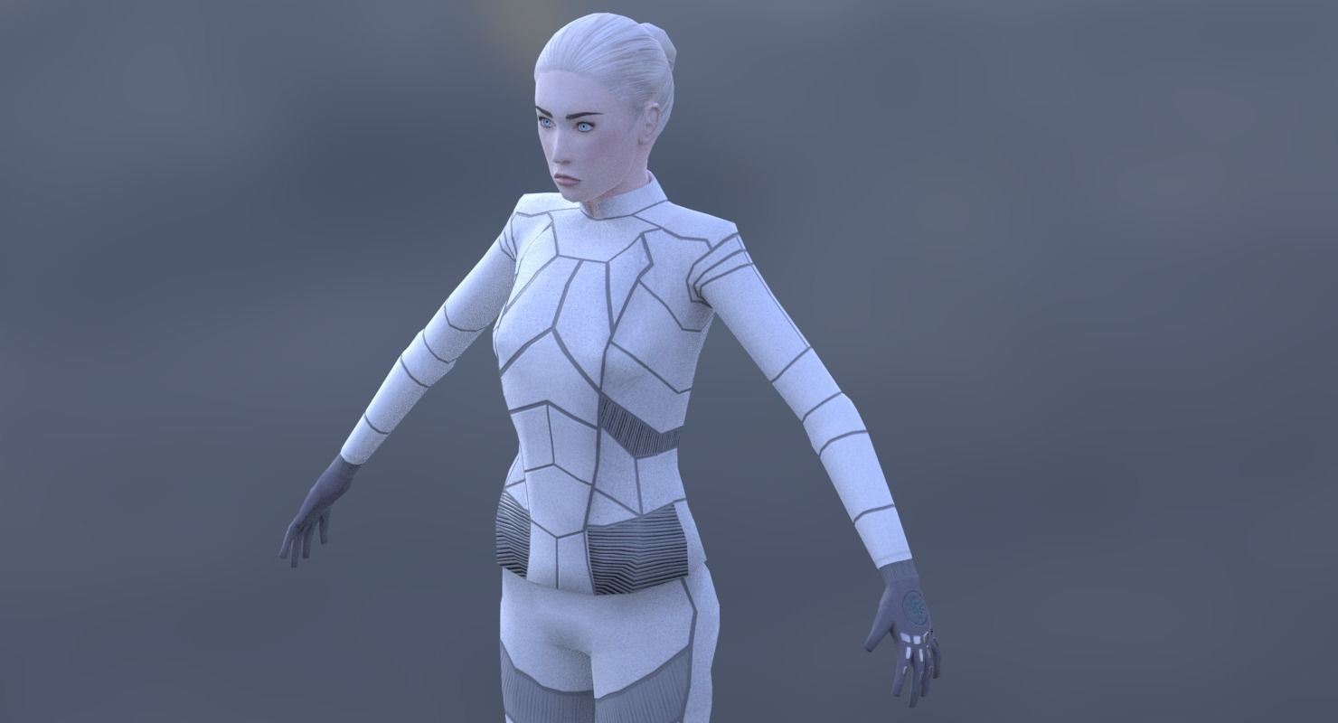 Sci-Fi Female Character in white Low-poly 3D model_2