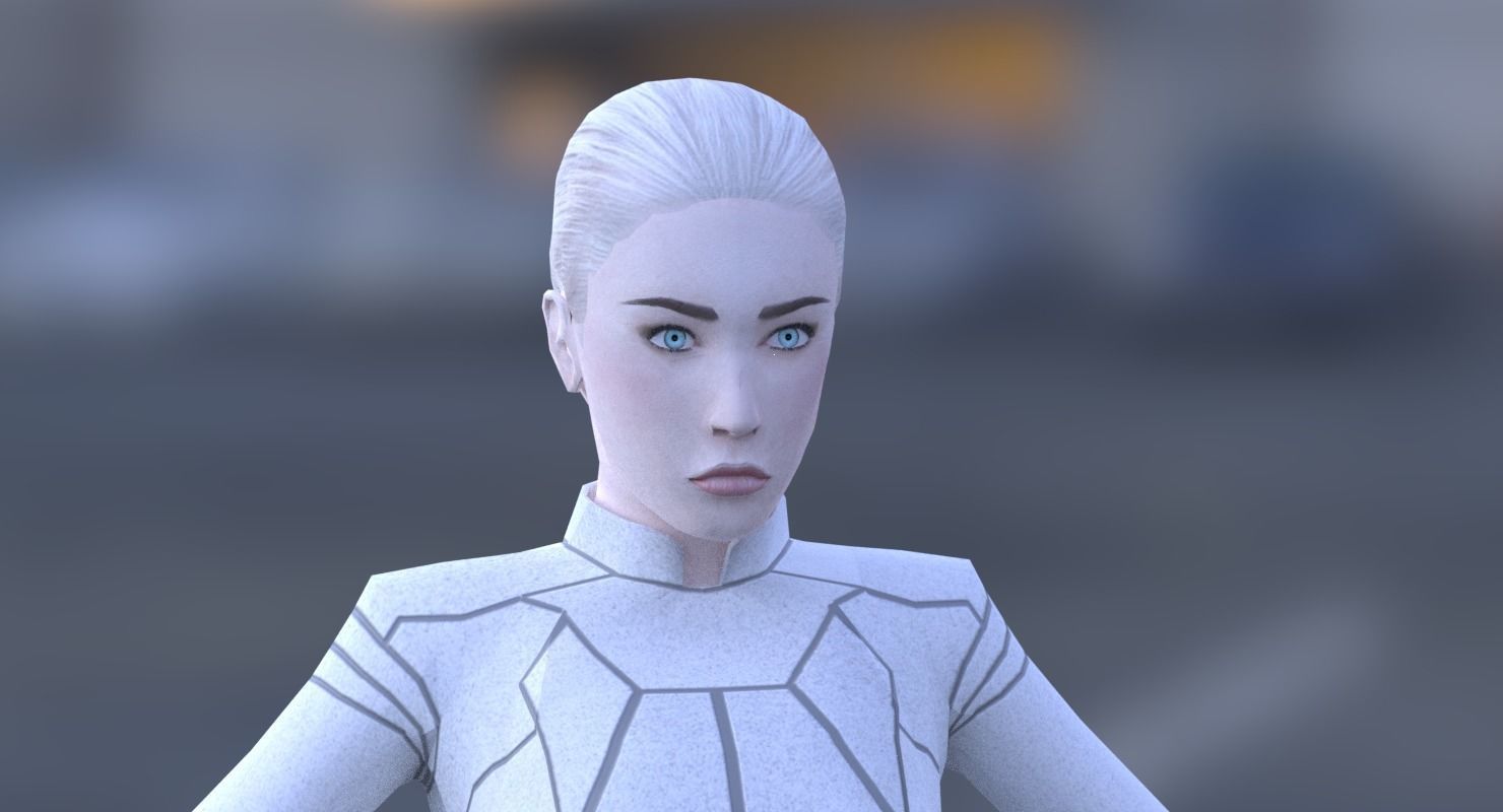 Sci-Fi Female Character in white Low-poly 3D model_9