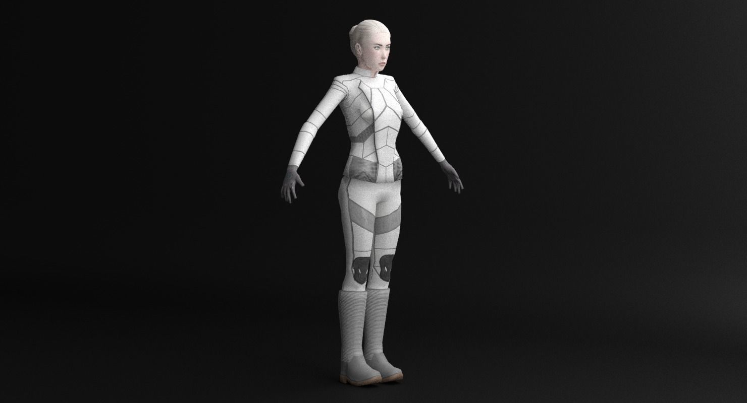 Sci-Fi Female Character in white Low-poly 3D model_29
