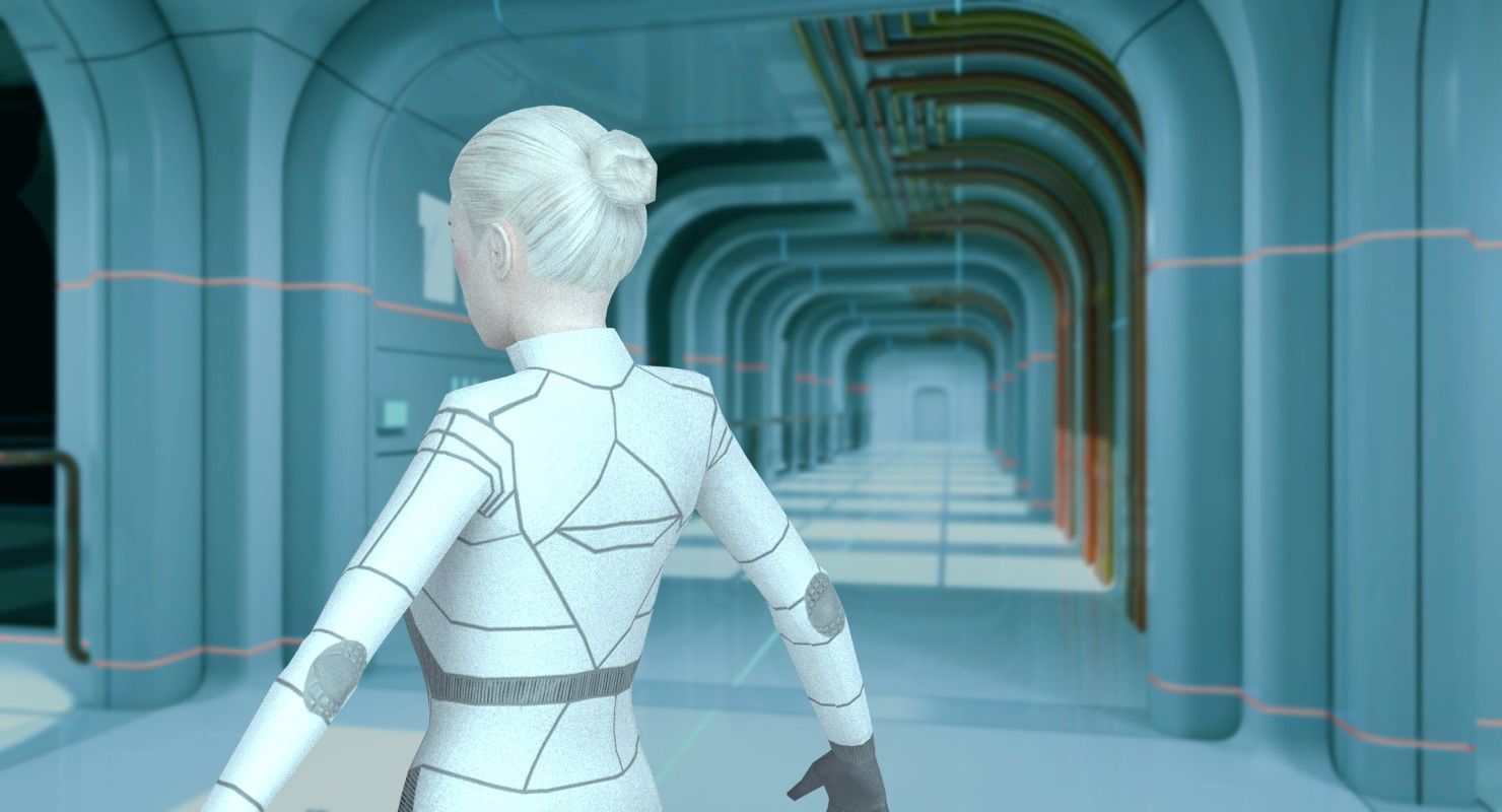 Sci-Fi Female Character in white Low-poly 3D model_12