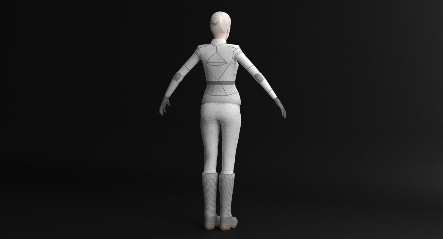 Sci-Fi Female Character in white Low-poly 3D model_23