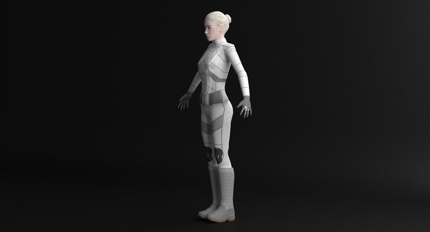 Sci-Fi Female Character in white Low-poly 3D model_16