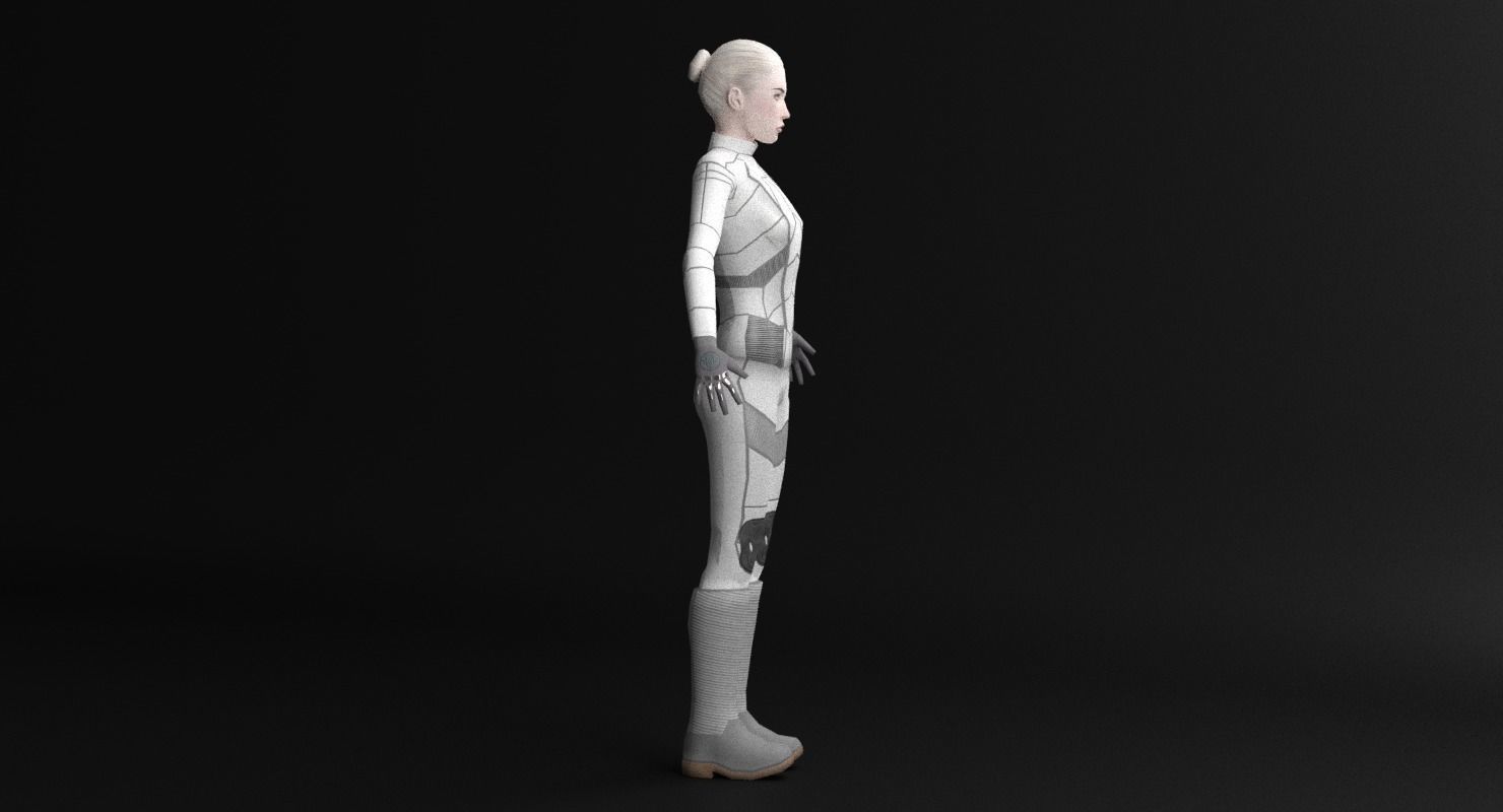 Sci-Fi Female Character in white Low-poly 3D model_27