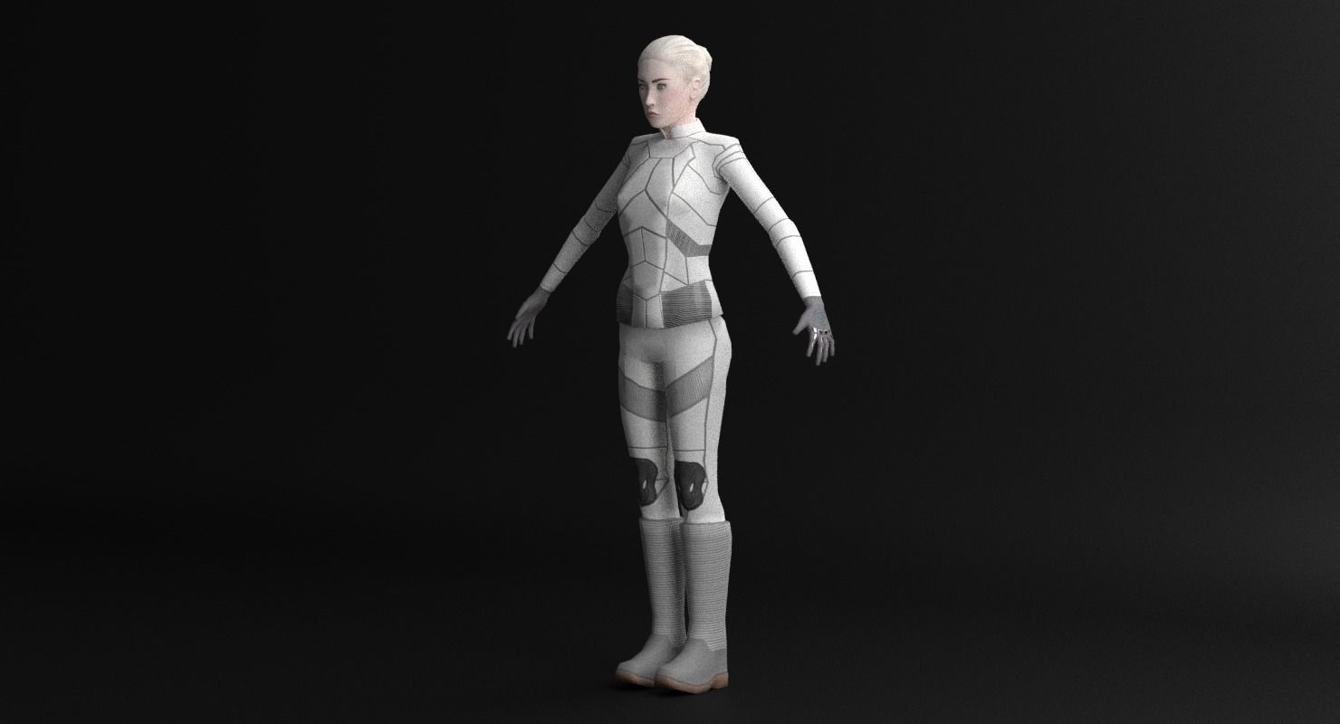 Sci-Fi Female Character in white Low-poly 3D model_15