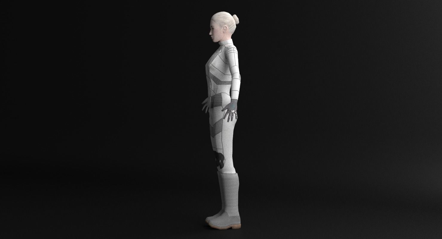 Sci-Fi Female Character in white Low-poly 3D model_17