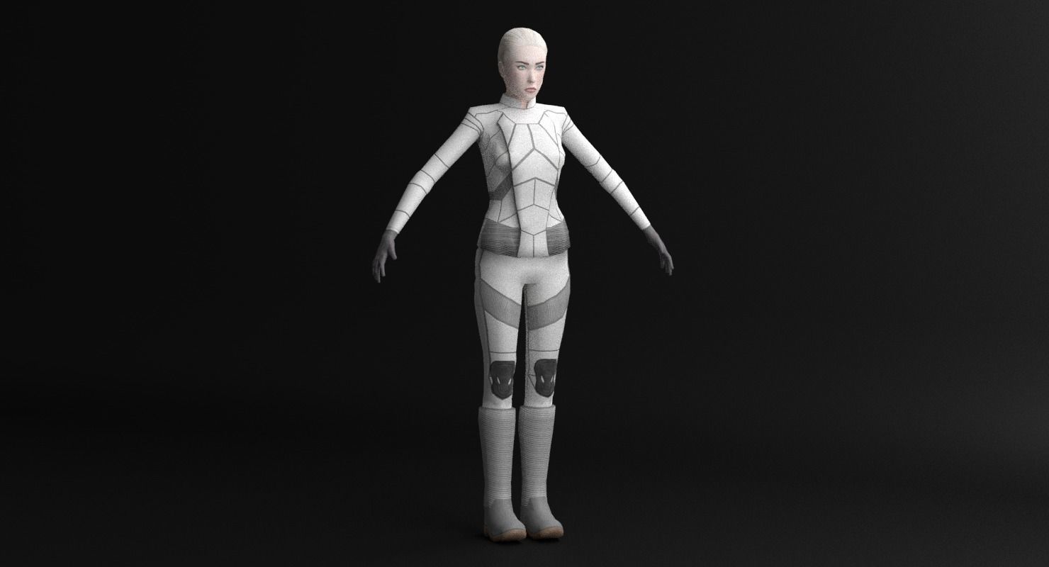Sci-Fi Female Character in white Low-poly 3D model_30