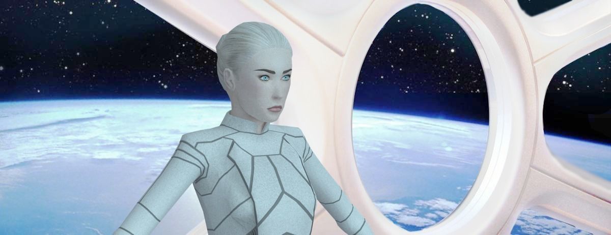Sci-Fi Female Character in white Low-poly 3D model_6