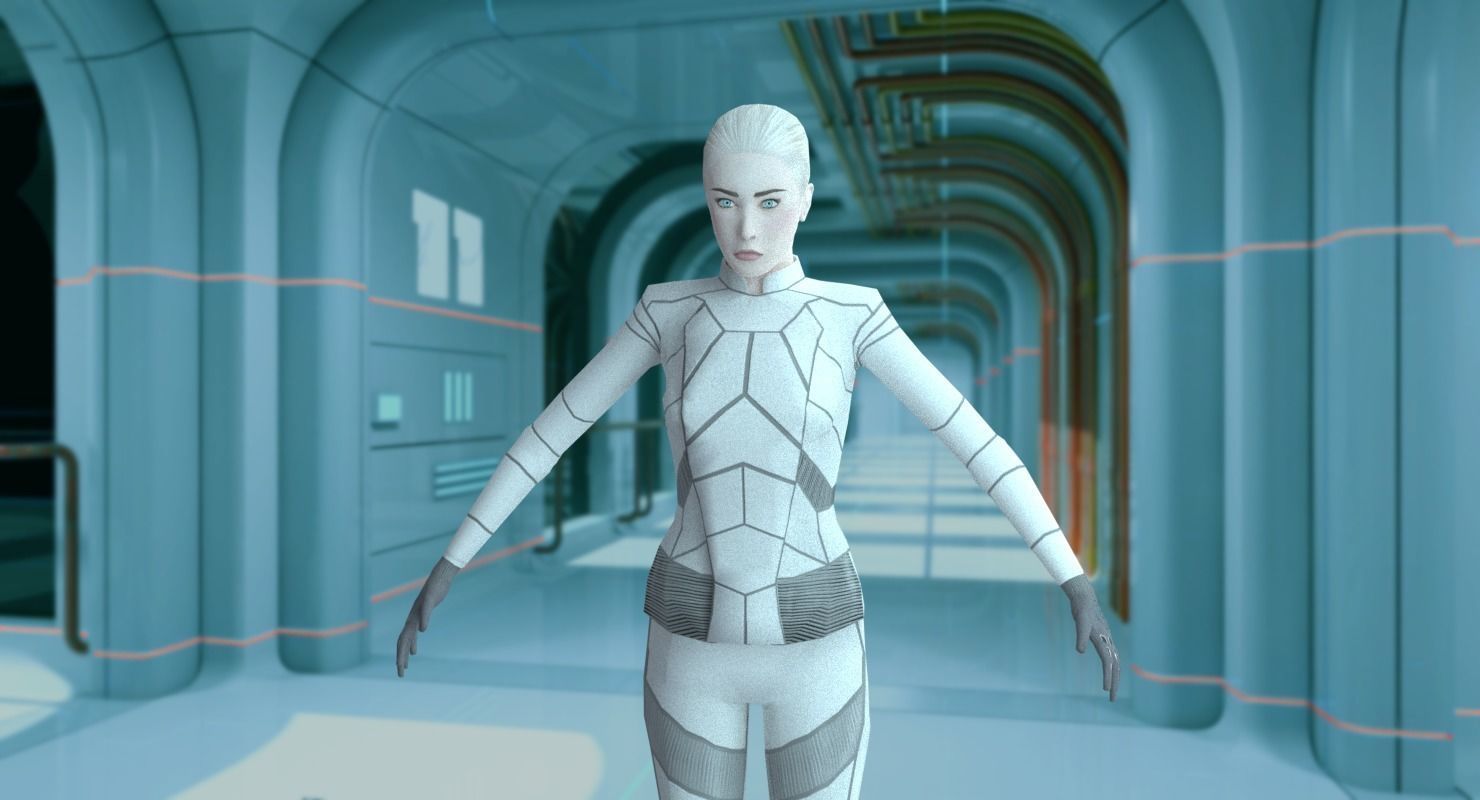 Sci-Fi Female Character in white Low-poly 3D model_11