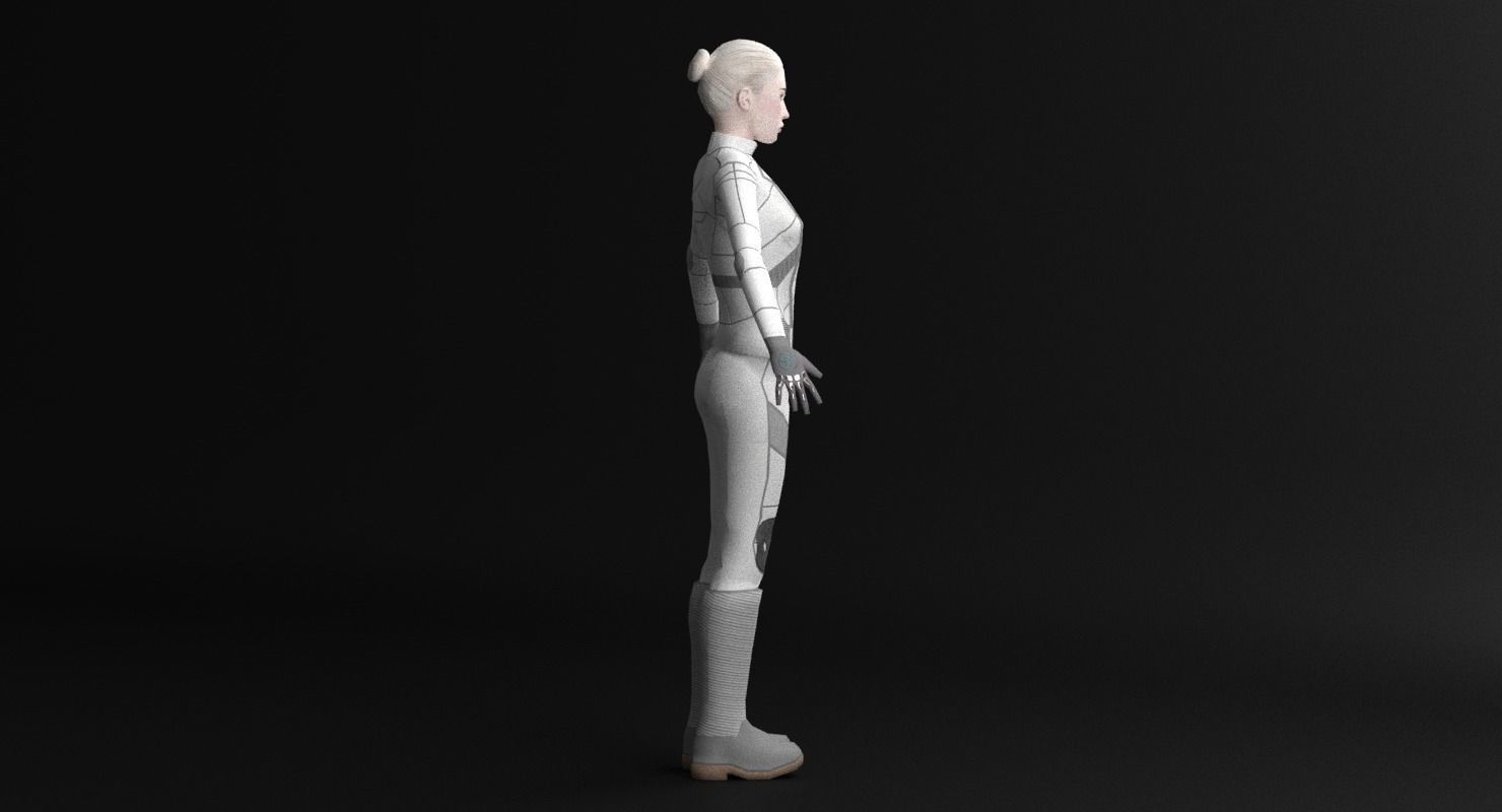 Sci-Fi Female Character in white Low-poly 3D model_26