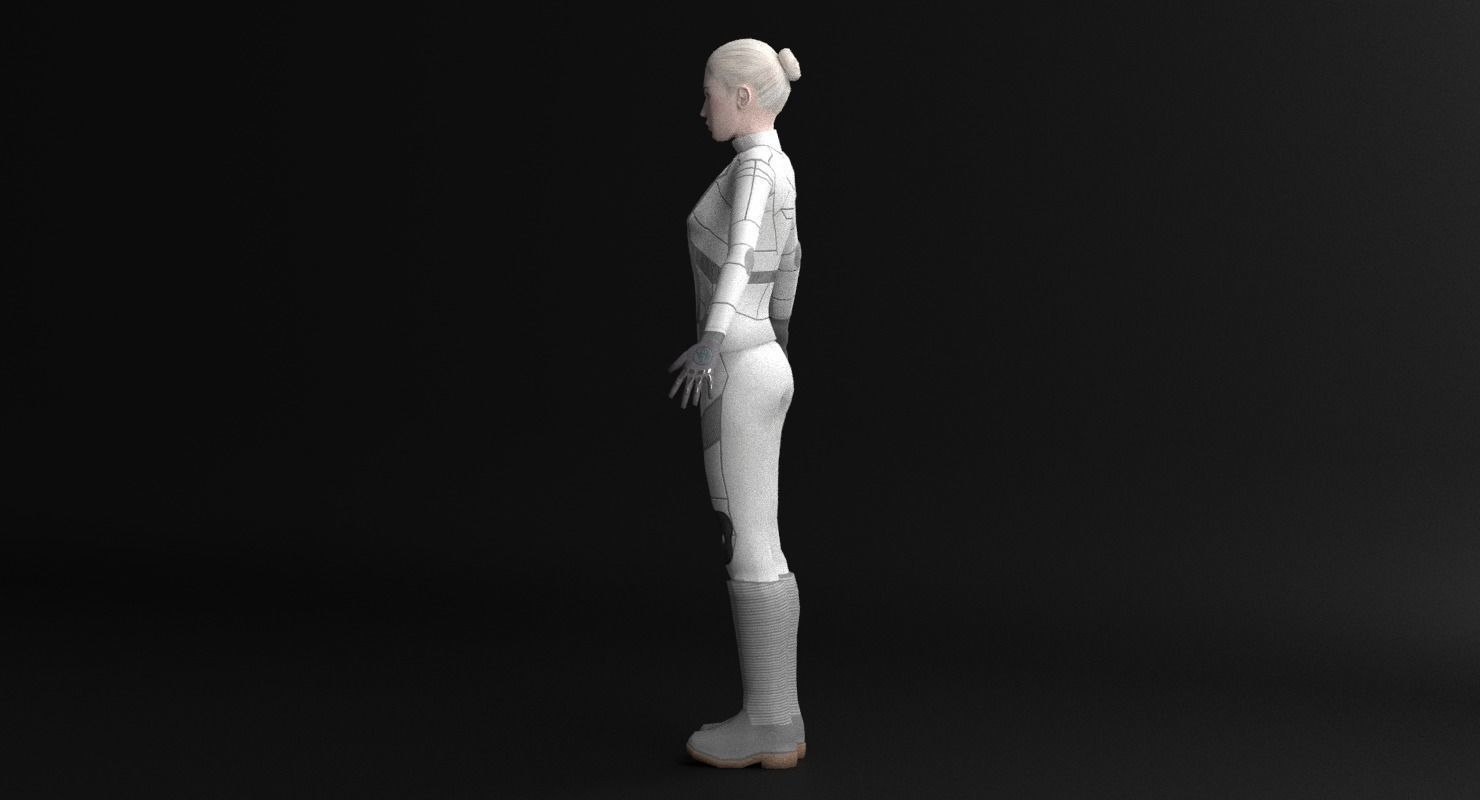 Sci-Fi Female Character in white Low-poly 3D model_18