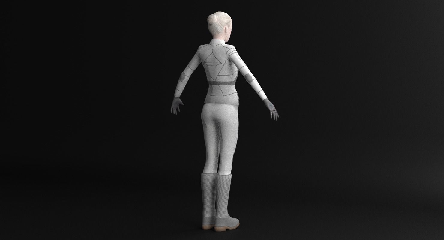 Sci-Fi Female Character in white Low-poly 3D model_24