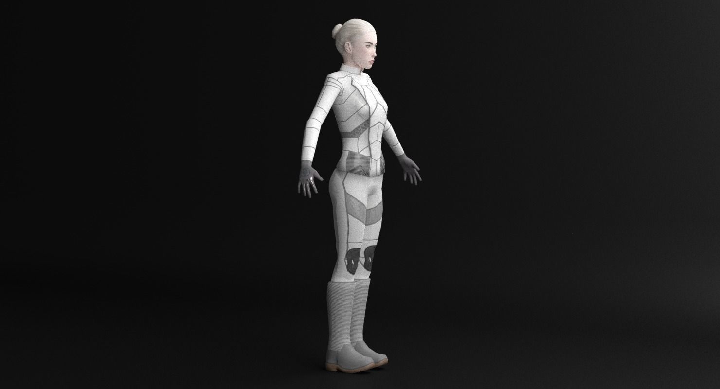 Sci-Fi Female Character in white Low-poly 3D model_28