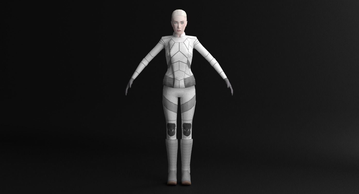 Sci-Fi Female Character in white Low-poly 3D model_13