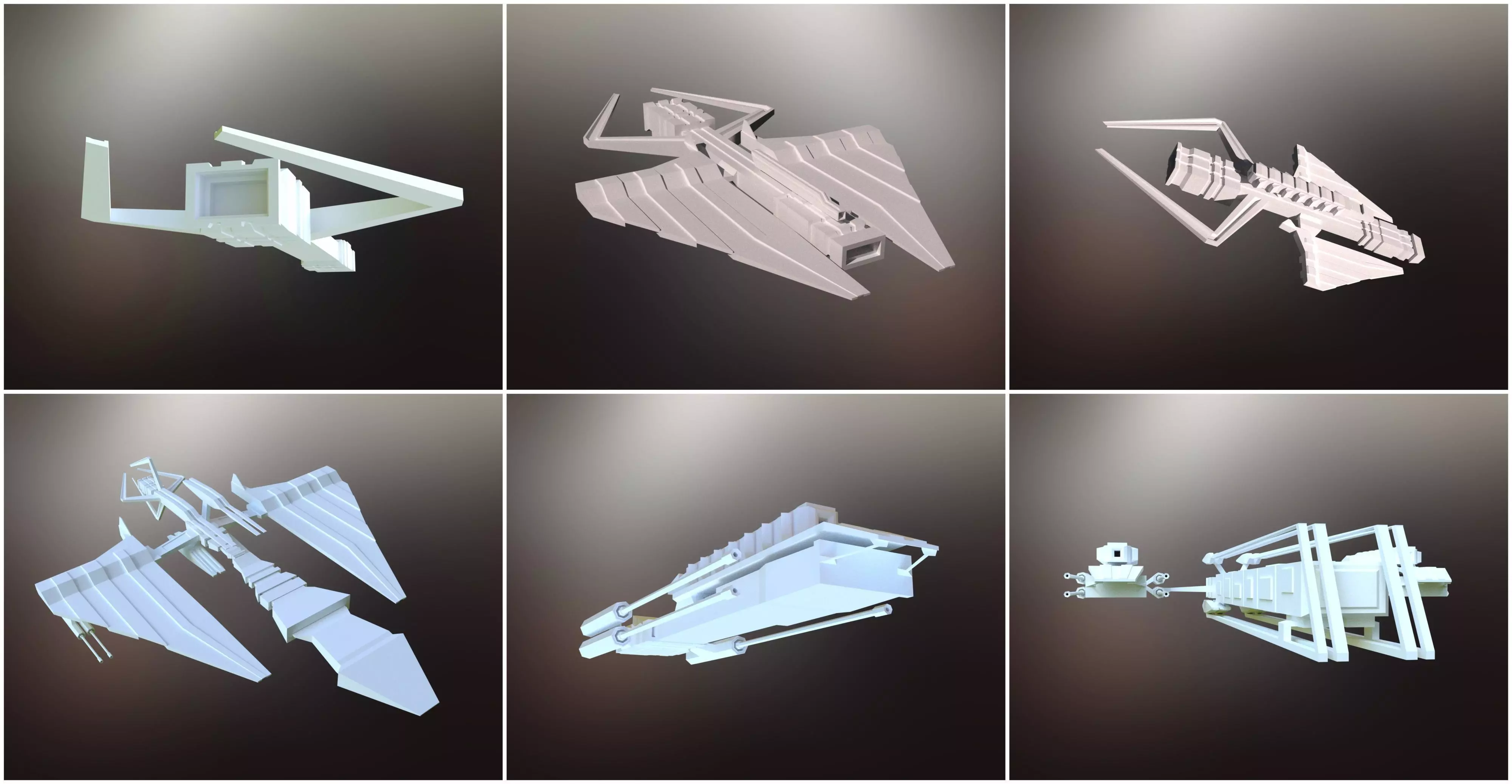 6 Sci-Fi War spaceships collection Low-poly 3D model_0